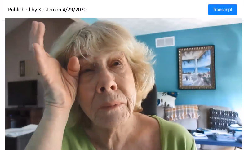 woman describing experience in video